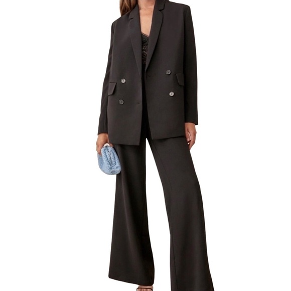 Reformation Pants - Reformation Kinsale Black Pant Suit Black Size 12 Wide Leg Double Breasted